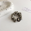 Olive green satin scrunchie with chic black rose gold-trimmed floral accent - Small Floral Style (20041)