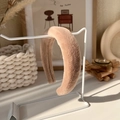 Detailed view of a soft khaki plush headband displayed on a white metal jewelry stand - Khaki Plush (11# 19179G)