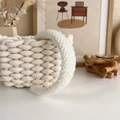 Detailed close-up of ivory hand-woven cotton rope storage basket in Nordic style - Beige Gray Knit (19539A)