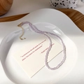 Detailed view of lavender faceted crystal beaded necklace with gold lobster clasp and chain - Necklace / Lavender Necklace