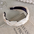 Close-up of beige woven headband featuring braided satin fabric and elegant texture - Two-Tone Braided Style (19040B)