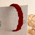Close-up of pleated velvet headband in deep burgundy with soft texture and protective tips - Burgundy Pleated Velvet Style (1# 19615D)