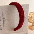 Macro detail of dark red thick knitted headband texture on linen book background - Dark Red Woven Padded Style (7# 27747)