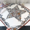 Flat lay of star print scarf featuring vintage floral patterns and butterfly motifs - Coffee Amber Style / Coffee (68RZW236)