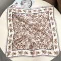 Elegant 100% mulberry silk scarf with blue floral print and polka dot border decor - 53x53 / Light Pink Rose