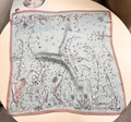 Detailed view of lily of the valley floral pattern on premium blue mulberry silk scarf - 53x53 / Blue Lily Valley