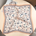 Blue floral 100% mulberry silk scarf draped on table with elegant vintage flower patterns - 53x53 / Yellow Floral Vine