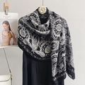 Schal im Vintage-Paisley-Muster aus Baumwoll-Leinen-Mix in elegantem Schwarz-Weiß - 180*85CM / Schwarz