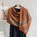 Écharpe élégante en coton et lin pour femme avec imprimé cachemire tons caramel - Style Imprimé Mi-long (LM414) / Jaune Orangé