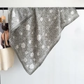 Macro detail of camellia pattern scarf with elegant grey plaid weave and fine texture - Gray / 90x90cm