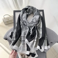 Élégant foulard fleuri noir et blanc en lin pour femme, grand châle de plage rectangulaire - 180cmx85cm / Noir