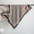 Elegant houndstooth and floral print silk scarf displayed on a metallic rack - 90x90cm / Coffee (90RZW32)