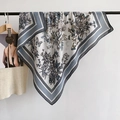 Elegant white square scarf with blue butterfly print and grey-blue border - 90x90cm / Gray