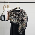 Écharpe longue à imprimé cachemire ethnique en soie noire pour l'automne-hiver - Noir