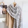 Cotton linen scarf with elegant Chinese style bamboo print for women as autumn shawl - Gray (LM433-Gray) / 180*85CM