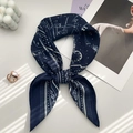 Detail of navy blue silk scarf with paisley and celestial patterns with blind shadows - Navy Blue