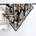 Elegant vintage rose print square scarf with black and beige floral pattern - Black