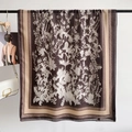 Bruine Franse vintage katoenen linnen sjaal met witte bloemenprint en beige randen - 180cm x 85cm / Bruin