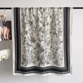 Franse vintage katoenen linnen sjaal met zwart-witte distel bloemenprint voor dames - 180cm x 85cm / Wit