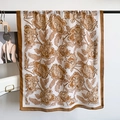 Leinen-Baumwollschal mit Blumendruck in Weiß- und Brauntönen mit großen Blütenmotiven - 180x85cm / Gelb