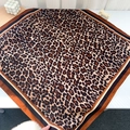 Classic leopard print silk square scarf with brown striped borders and satin finish - Brown