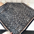 Fashionable leopard print silk square scarf with chic black and white striped border - Khaki