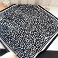 Fashionable black and grey leopard print silk scarf with classic striped borders - Black