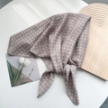 Elegant brown polka dot silk scarf with herringbone texture on a minimalist white table - 65*65cm / Lotus Purple