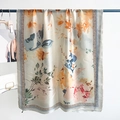 Élégante écharpe en soie beige avec fleurs rétro et bordures géométriques bleues - 180cm x 90cm / Jaune