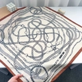 Retro linen-cotton scarf with navy chain pattern on beige base for versatile styling - 65x65cm / Orange and White