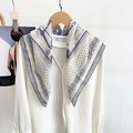 French vintage style silk square scarf with blue paisley print on white shirt - 70x70 / Blue