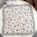 Silk scarf with vintage blue floral patterns and elegant borders on beige base - 53x53 / Light Green Floral Vine