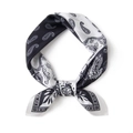 Detailed view of 100% mulberry silk square scarf with classic black and white paisley print - 53x53 / Black and White Paisley