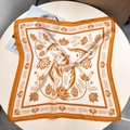 Square silk scarf featuring orange floral patterns on cream base with orange borders - 53x53 / Yellow Fog Island Vine