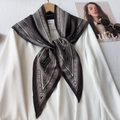 Retro paisley print silk scarf in coffee brown styled over a white shirt for women - Triangular Scarf (TBSJJ-Coffee) / Coffee