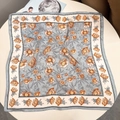 Blue silk scarf featuring orange floral print and elegant grey-green leaf patterns - 53x53 / Rose Gray