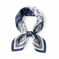 Navy blue and white paisley print silk scarf in 100% pure mulberry silk material - 53x53 / Blue and White Paisley