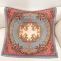 Quadratisches Seidentuch mit Paisley- und Blumenmuster in Korallenrot und Seeblau - 67*67 / Rosa Blau Paisley