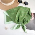 French style cotton green floral square scarf with sun protection for hair and neck - Green / 65*65