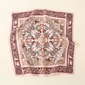Vintage animal print square silk scarf in soft pink and beige with elegant drape - 58x58 / Burgundy