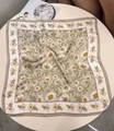 Green 100% mulberry silk square scarf with white daisy floral pattern for women - 53x53 / Rose Green