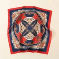 Close-up of printed satin silk scarf with baroque chains and luxury red border - Court Style Rope Chain Style-Red (58FJ14-1)