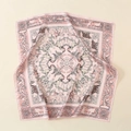 Pink silk square scarf with vintage animal prints and elegant satin finish - 58x58 / Pink