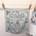 Mint green 100% mulberry silk square scarf with vintage equestrian and floral patterns - 53x53 / Light Blue Stirrup