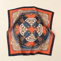 Detail of satin square scarf featuring vintage chain patterns and vibrant orange borders - Court Style Rope Chain Style-Orange (58FJ14-4)