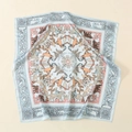 Artistic square silk scarf detail showing vintage animal print and mandala floral pattern - 58x58 / Sky Blue