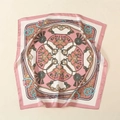 Detailed close-up of premium satin silk scarf with elegant palace floral prints - Court Style Rope Chain Style-Pink (58FJ14-2)