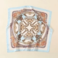 Close-up of elegant equestrian silk scarf with intricate rope pattern and light blue edges - Court Style Rope Chain Style-Sky Blue (58FJ14-3)