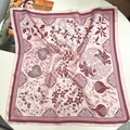 Silk square scarf featuring vintage pink and burgundy floral patterns on white background - 53x53 / Pink Flower Language