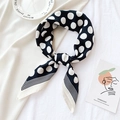 Polka dot faux silk scarf with striped border, stylish minimalist neck tie for women - 70cmx70cm / Black